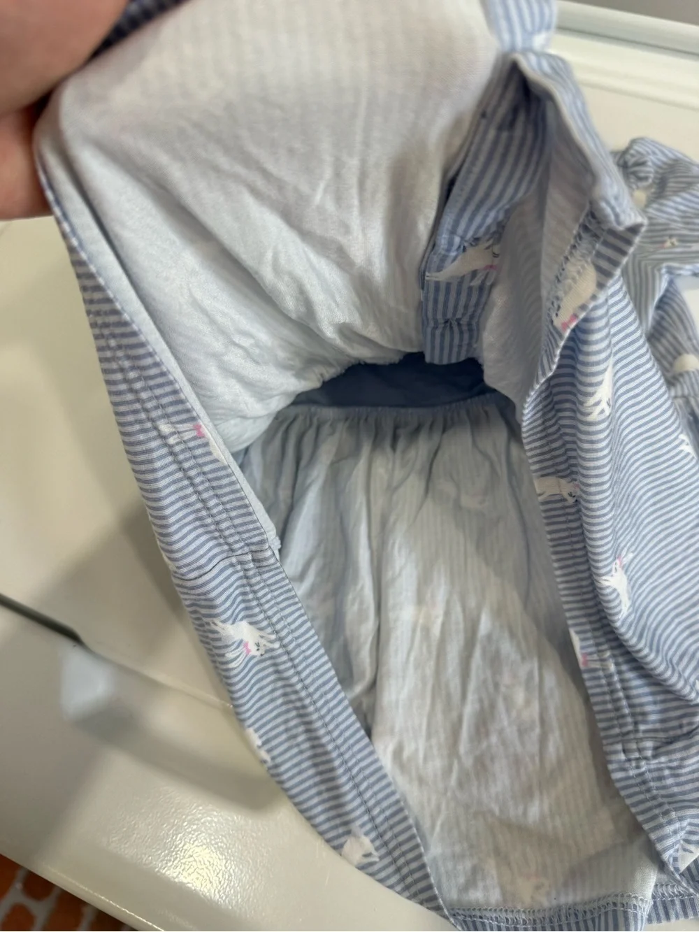 Little Sleepies Blue Striped Bunny Print Dress with White Collar